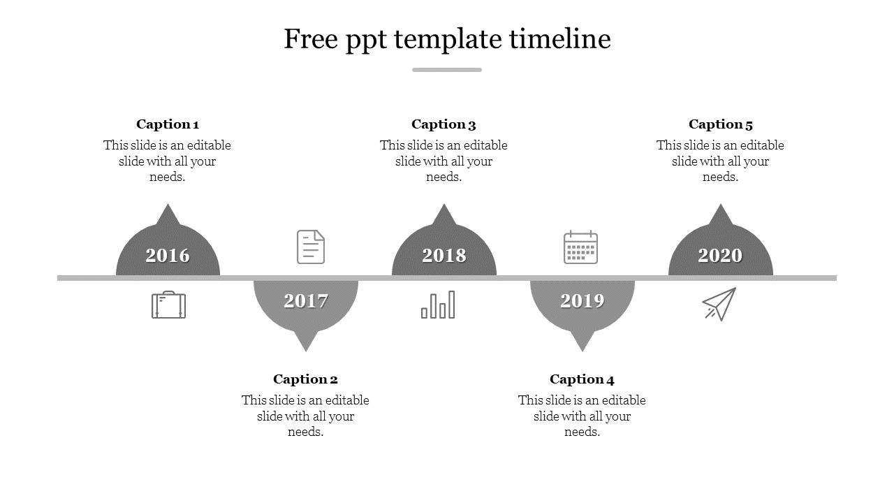 Free - Attractive Free PPT Template Timeline With Five Nodes